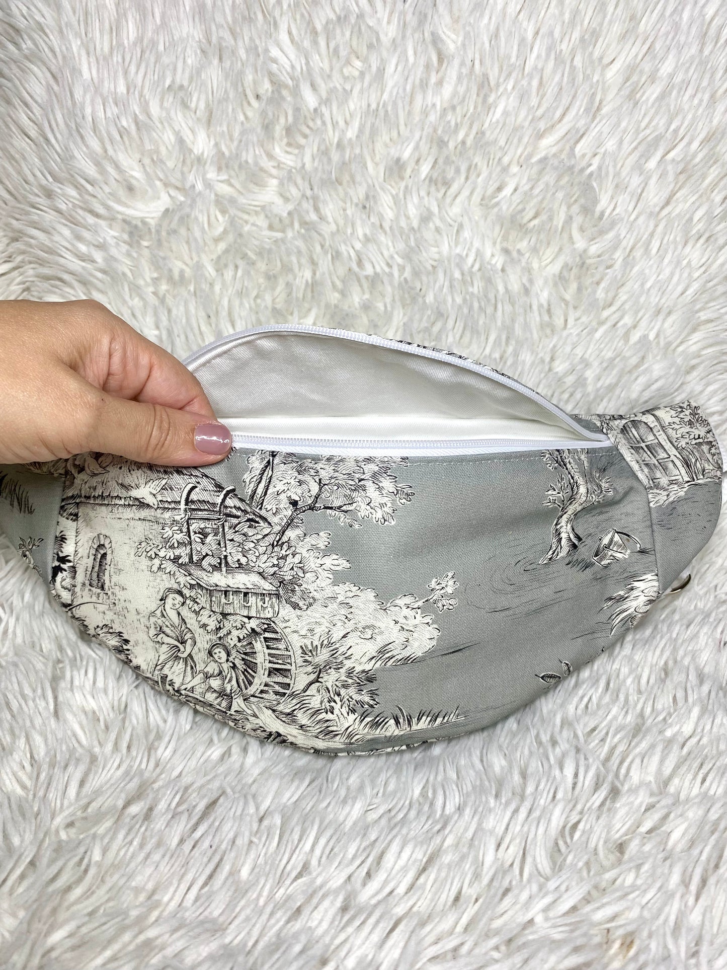 Sac Banane bandoulière adulte Toile de Jouy gris