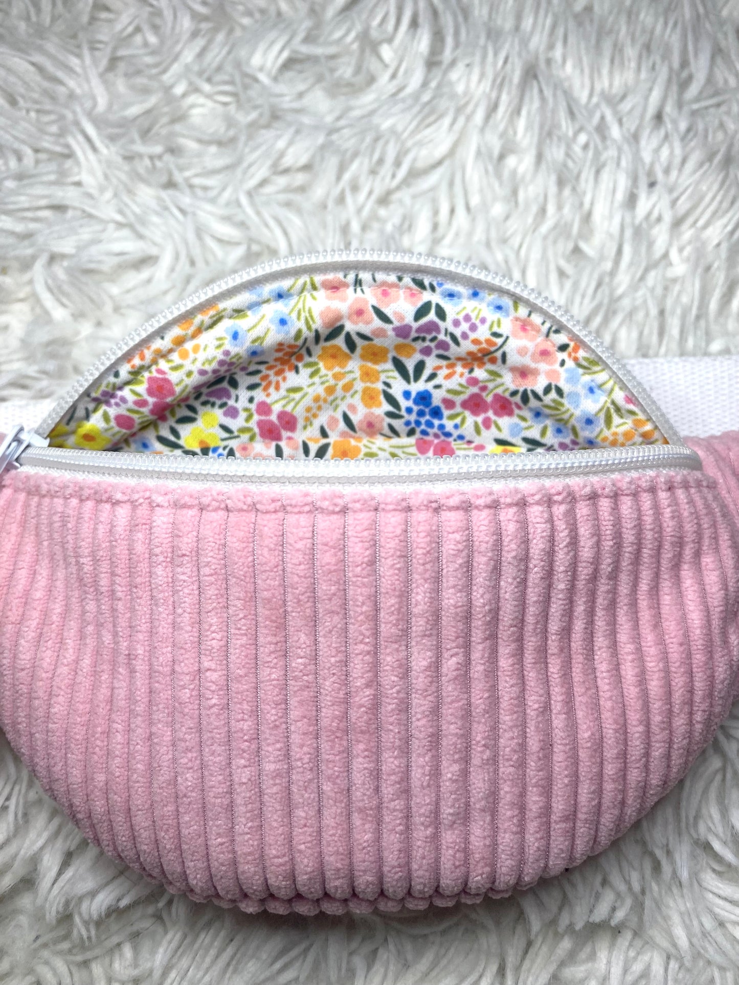 Sac banane enfant velours côtelé rose pâle