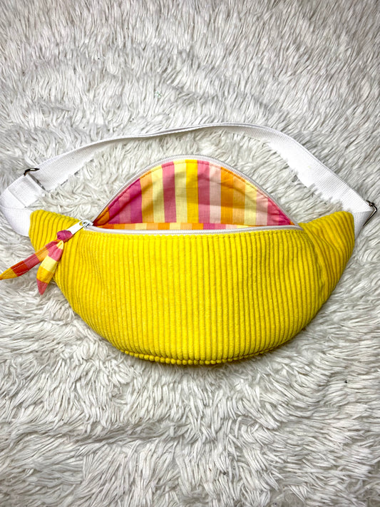 Sac banane velours côtelé jaune citron