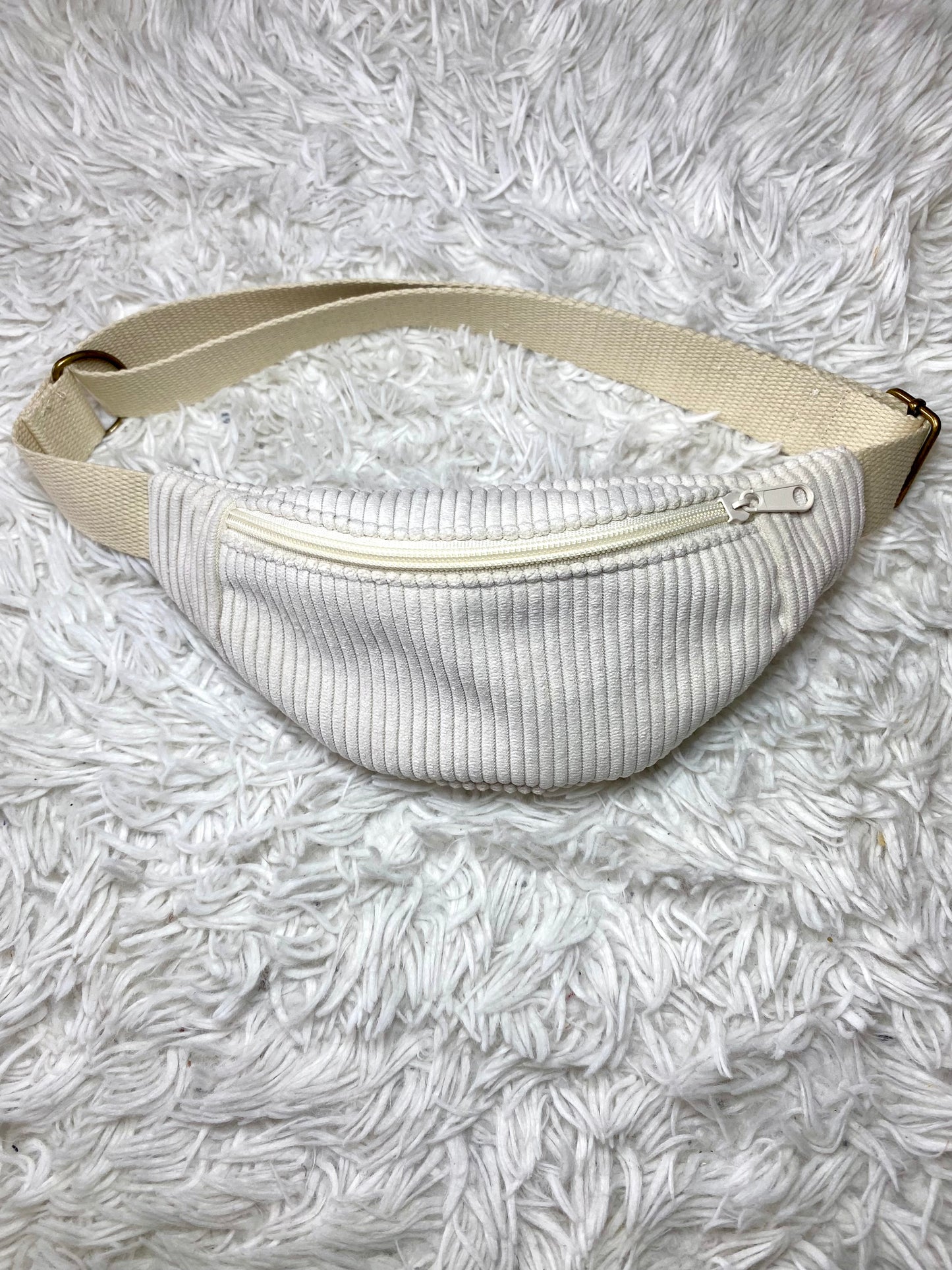 Sac banane enfant velours côtelé blanc cassé