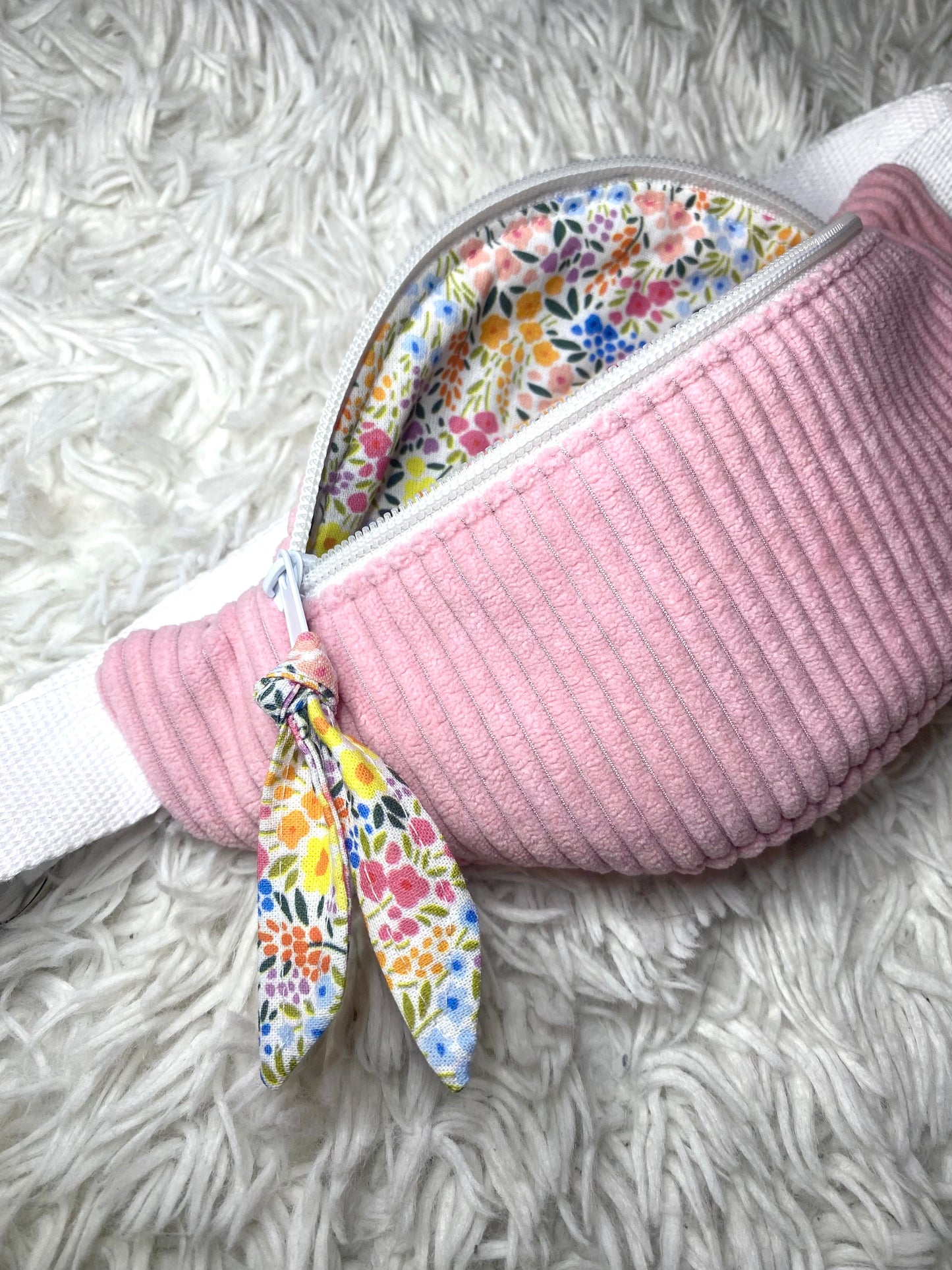 Sac banane enfant velours côtelé rose pâle