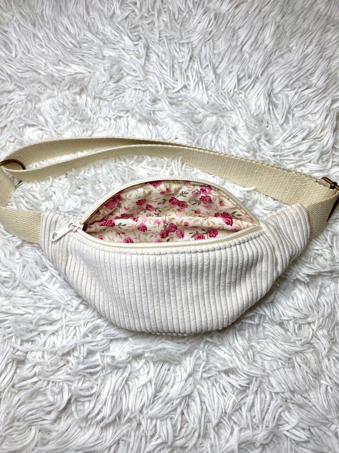 Sac banane enfant velours côtelé blanc cassé