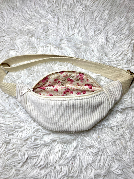 Sac banane enfant velours côtelé blanc cassé