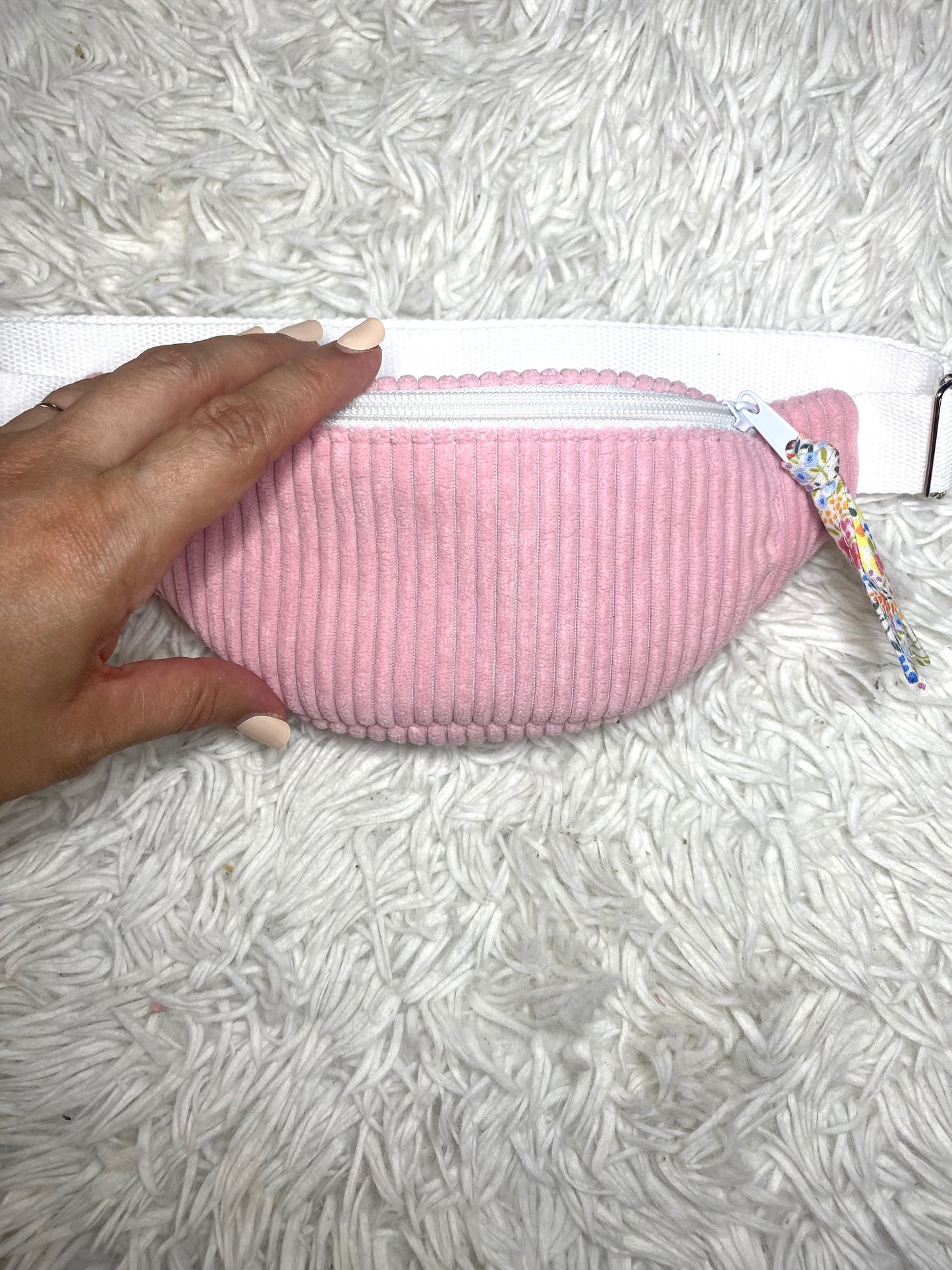 Sac banane enfant velours côtelé rose pâle