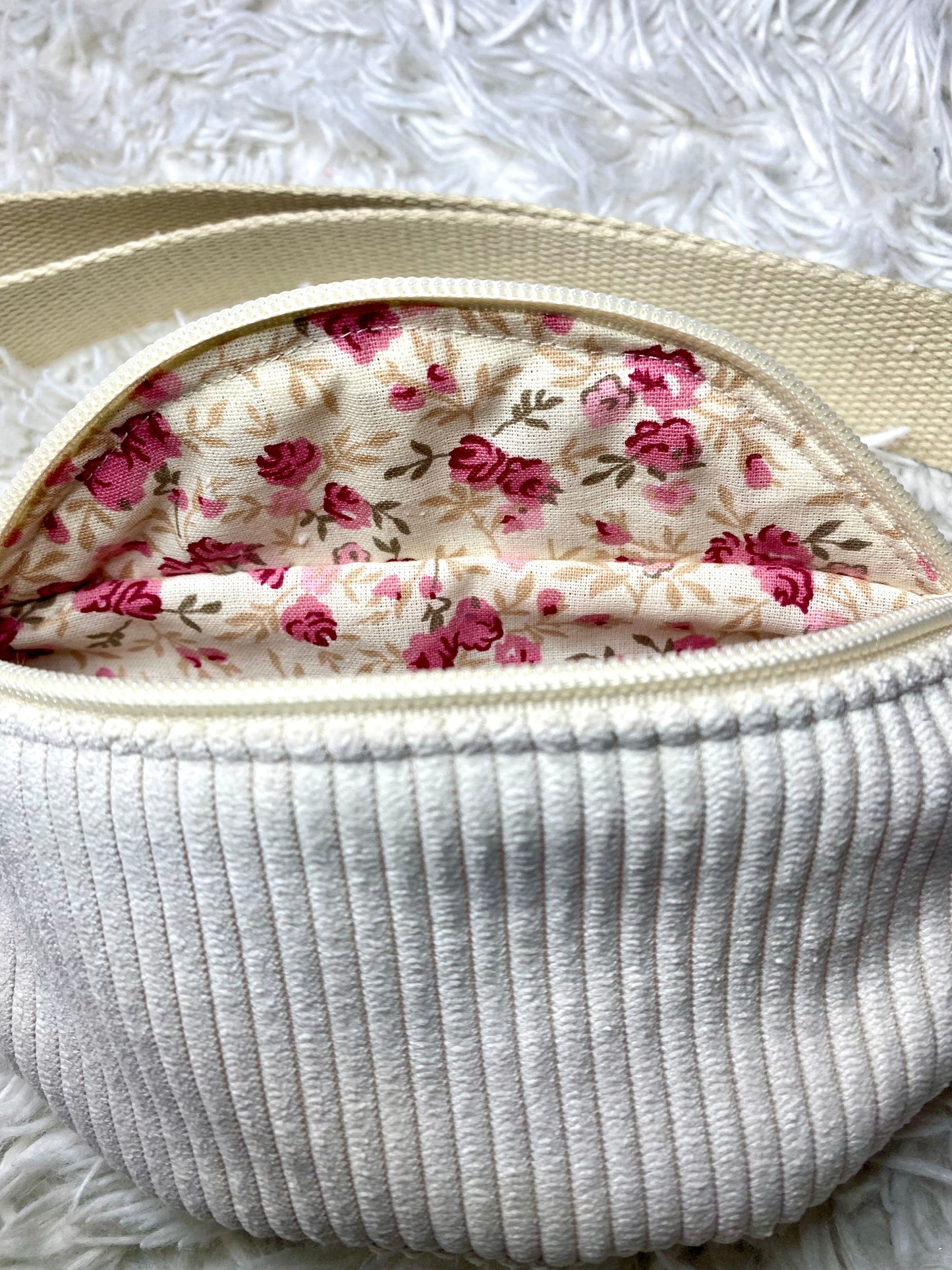 Sac banane enfant velours côtelé blanc cassé
