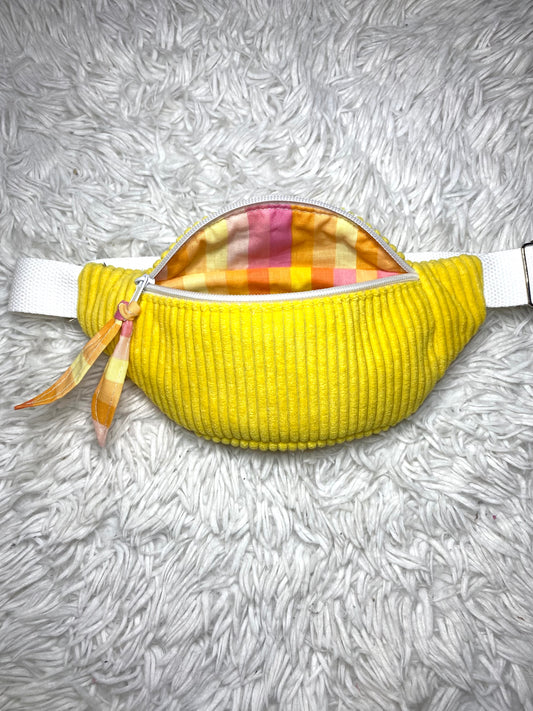 Sac banane enfant velours côtelé jaune citron