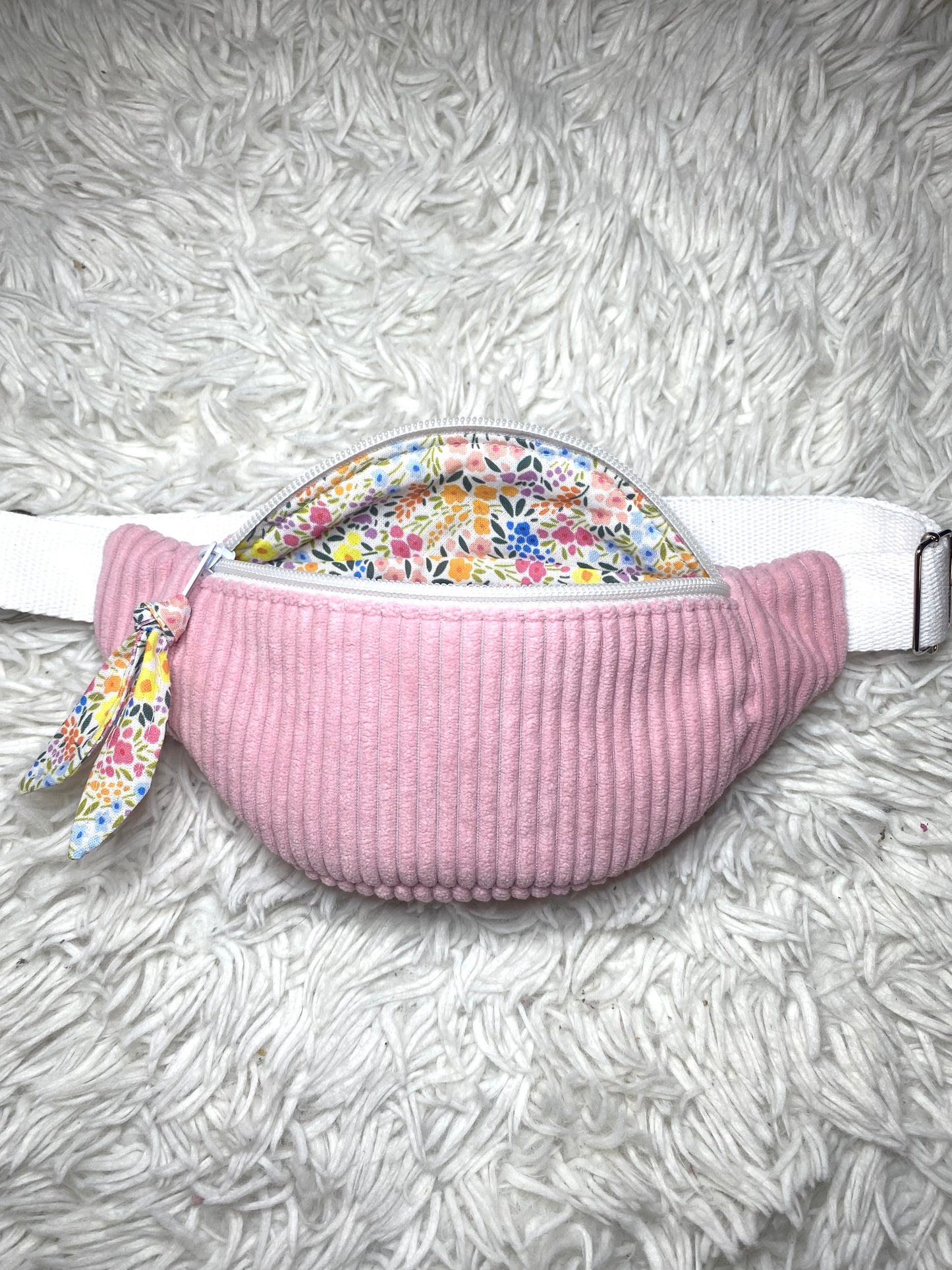 Sac banane enfant velours côtelé rose pâle