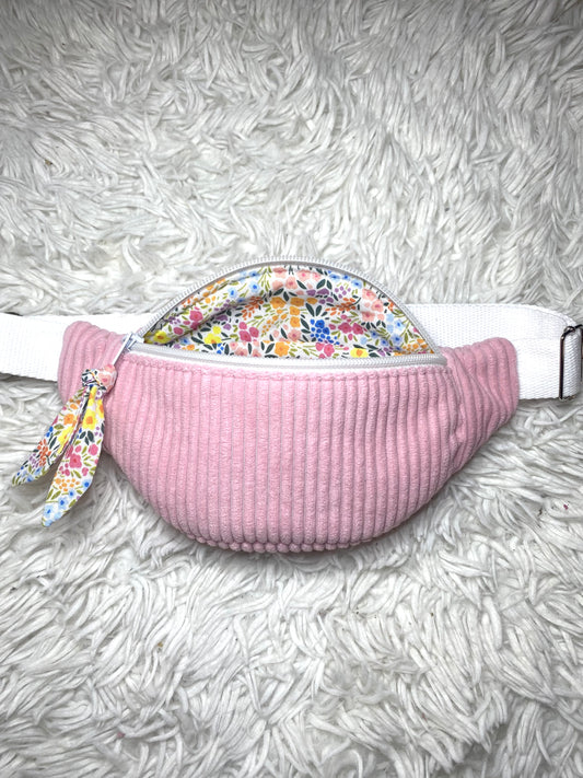 Sac banane enfant velours côtelé rose pâle